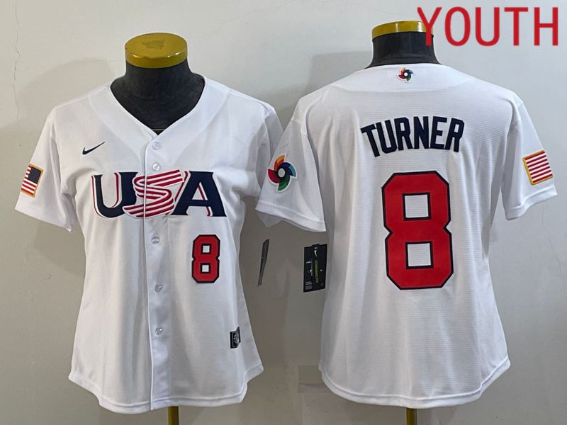 Youth 2023 World Cub USA #8 Turner White MLB Jersey3->youth mlb jersey->Youth Jersey